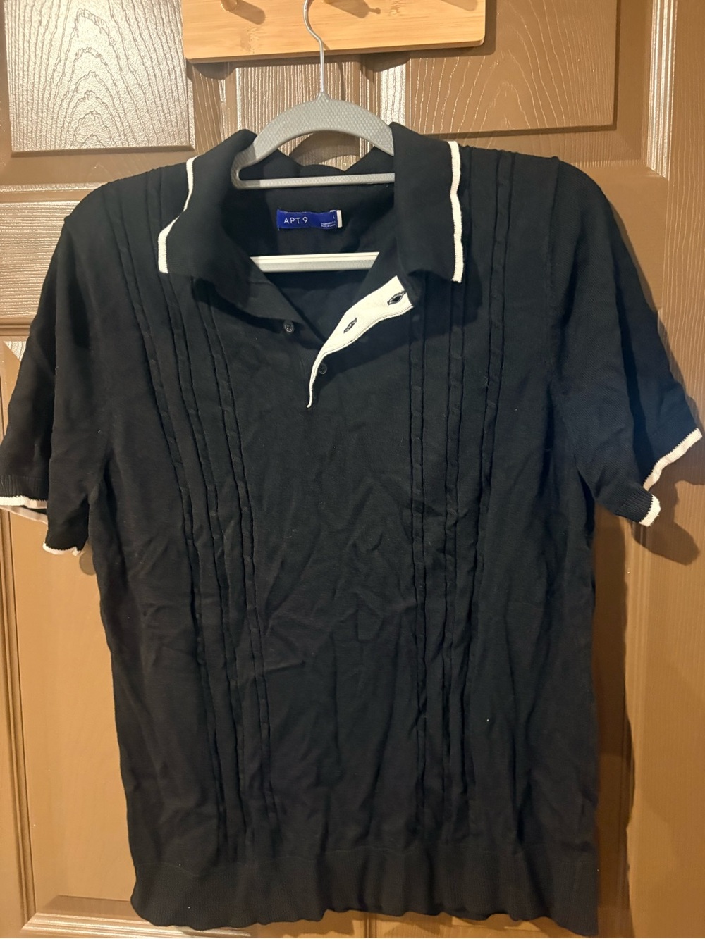 Apt. 9 Black Polo with White Trim and Pintuck Detail